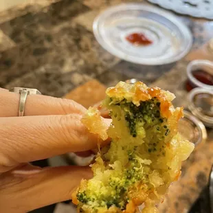 Up close of the tempura veggie broccoli