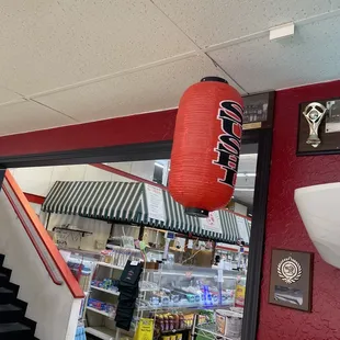 a red lantern hanging from the ceiling