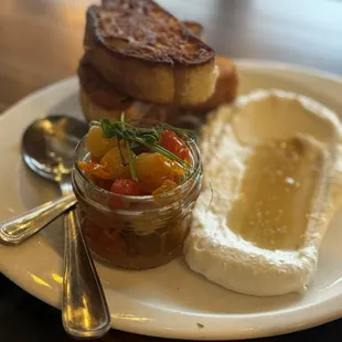 Ricotta and honey with caramelized tomatoes