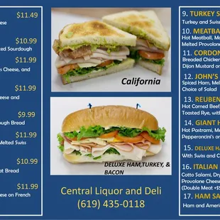 menu, sandwiches
