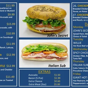 menu, sandwiches