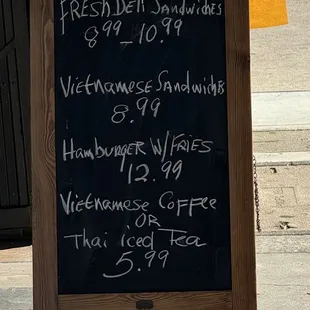 The other side of the menu board.