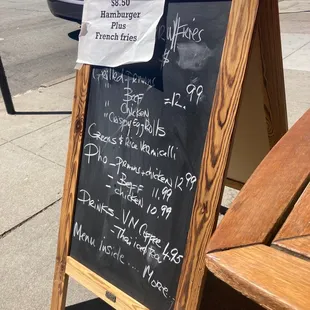 a menu on a chalkboard