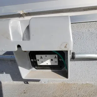 2nd floor public outdoor balcony tables have sockets nearby, but bring long cables.