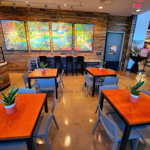 Window is counter behind me, 20 more chairs, very nice Café here at Central Market.