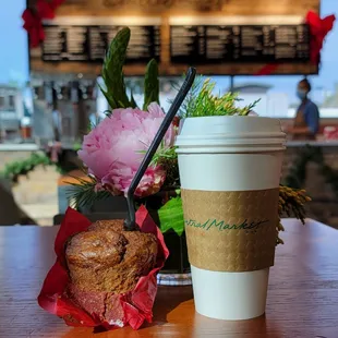 In the Coffee Shop, with fresh Apple Walnut muffin, smooth Americano