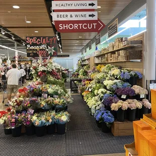 a variety of flowers and signs