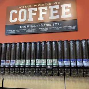 a variety of coffees on display