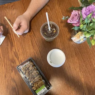 Got a sushi after a free sample and lattes