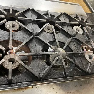 a close up of a gas stove