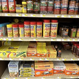 a variety of food items on shelves