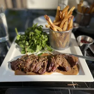 Hanger Steak w peppercorn sauce. $30