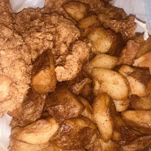 Tenders and broasted potatoes