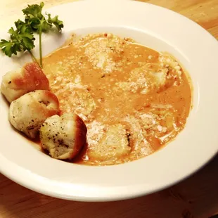 chicken raviolis in a tomato cream sauce