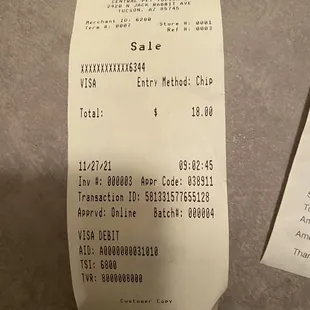 Original receipt given to me.