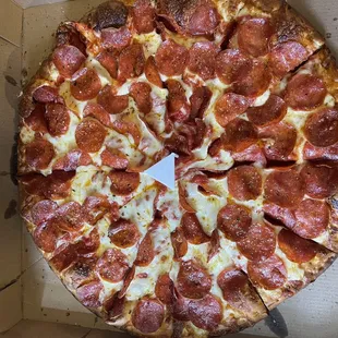 Extra pepperoni with extra sauce wells one. Sooo good