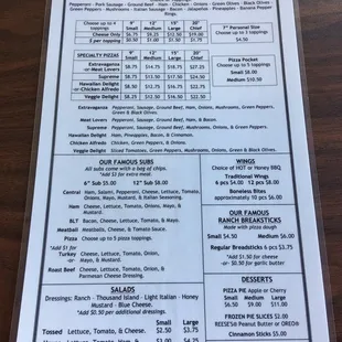 Here is a picture of the updated menu with prices