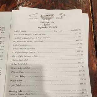 menu