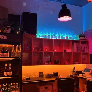 a bar with neon lights