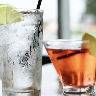 two cocktails on a table