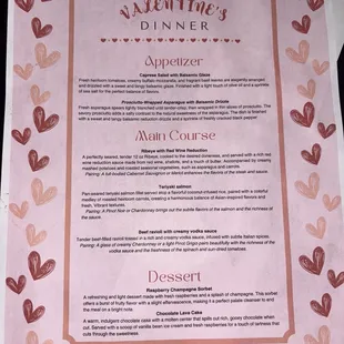 Valentines menu