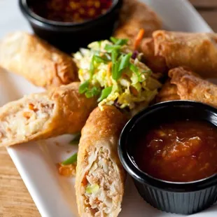 Spring Rolls  Starter  The BEST I&apos;ve ever eaten !  Very filling , lots of substance yet light