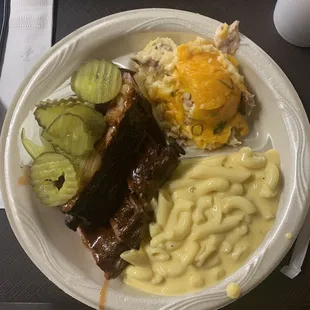 Ribs , Mac and Cheese, &amp; Mashed Potatoes