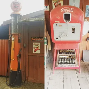 A 1920' visible gas pump and a tombstone coke machine we sold in Madera, Ca. One of our first sales for 2020