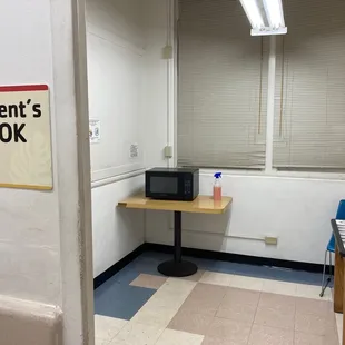 The only microwave oven is in the Resident's Nook