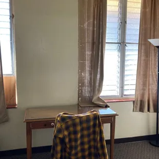 Two big windows and a desk in the private bath room