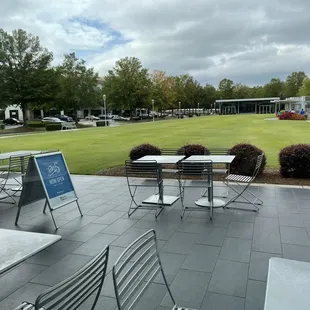 Outside table and green lawn