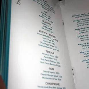 Bottle service menu