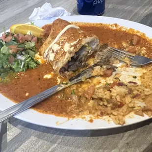 Burrito Mojado en Salsa Verde o Roja