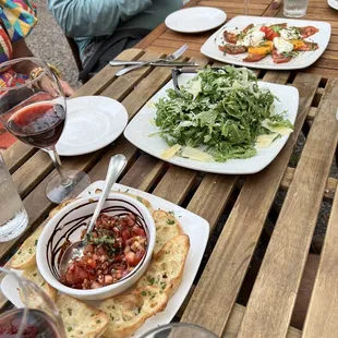 Caprese Salad, Rocket salad, Bruschetta