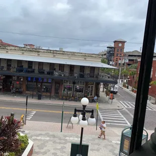 a view of a street from a window