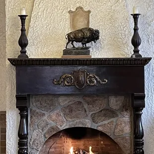 a fireplace in a restaurant