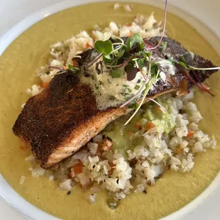 Blackened Salmon over cauliflower rice