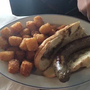 Brat and tater tots