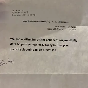 This is the letter telling me I'm responsible through 7.31.20