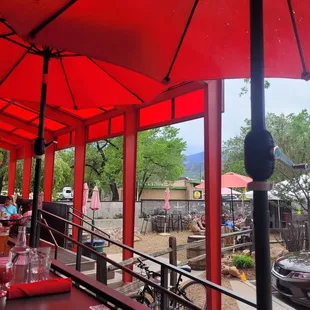 New overhead covering for the patio! Great outdoor seating!