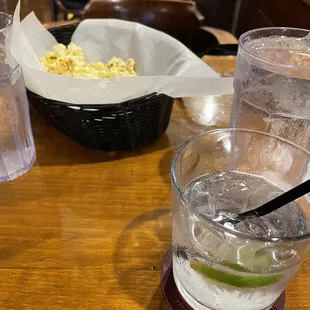 Complimentary popcorn - gin &amp; tonic.