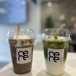 Hojicha einspanner and matcha einspanner