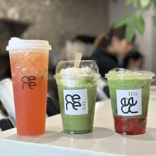 Guava Lemon Tea, Matcha Einspanner, Strawberry Matcha Latte