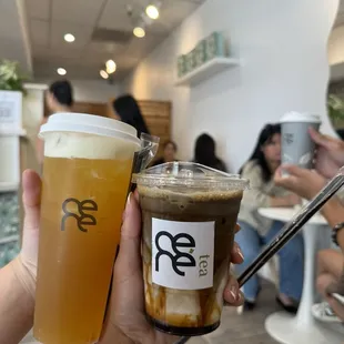 passion mango fruit tea kokuto hojicha latte