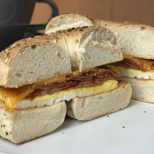 Bacon egg and cheese on everything bagel: not bad, cheese and bacon nice and crispy.