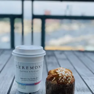 a cup of coffee and a muffin