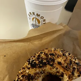 Chai latte, everything bagel