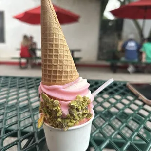 Rose Cardamom gelato with pistachios