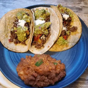 All ingredients from Cermak: Ground Beef Tacos and Refried Beans