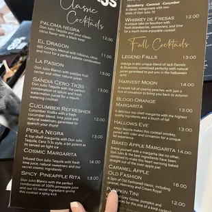 Drink menu